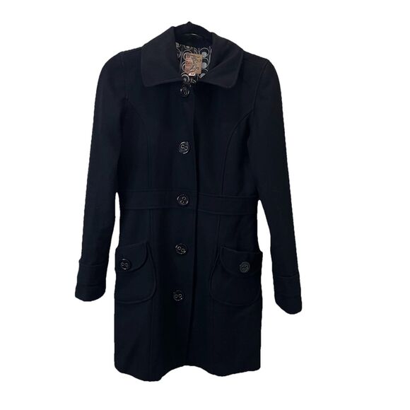 Tulle ANTHROPOLOGIE Women's Black Wool Blend Jacket Pea Coat Size M Peacoat - Picture 1 of 11